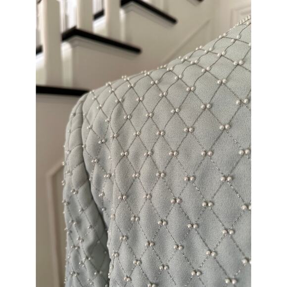 Quilted Jacket Mint Pearl Wedding Guest Church Modest Special Occasion Costume - Picture 8 of 13